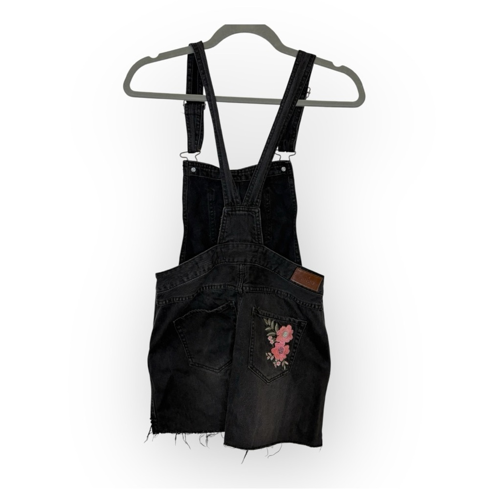 Hollister Black Denim Overall Mini Dress Y2K Grunge Embroidered Flowers Small - Picture 3 of 9